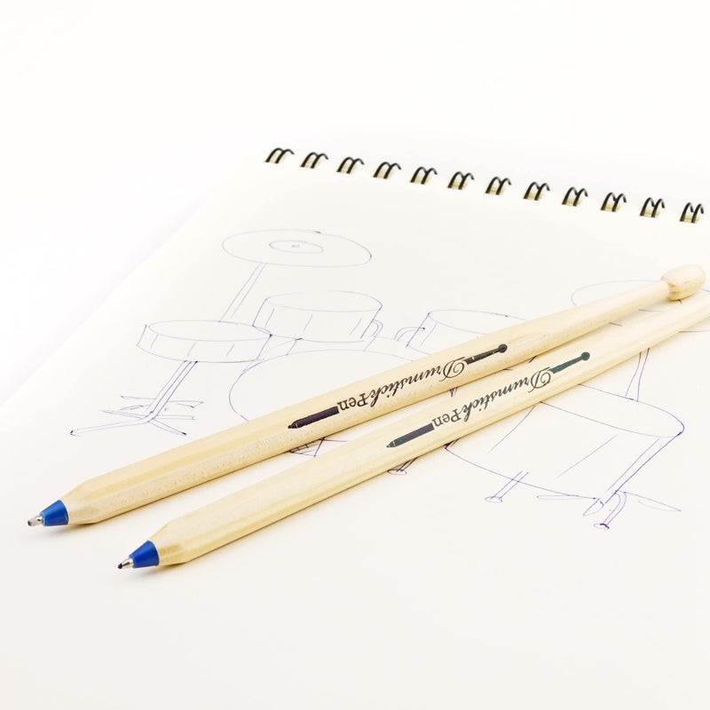 Suck UK Drumsticks Ballpoint Pens - Novelty Drummer Gifts for Men & Music Lovers - Wooden Drumstick Shaped Pen - Unique Office & School Stationery Supplies - Cool Drum Kit - Set of 2 Blue Pens - Image 2